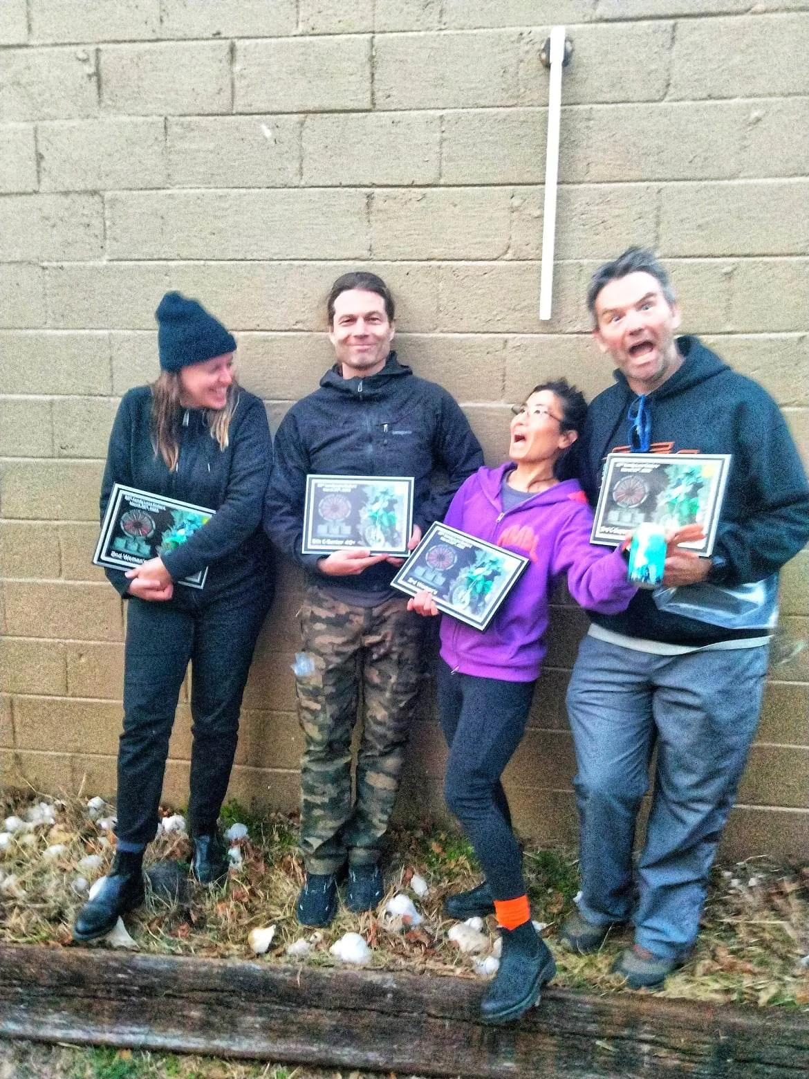 Cassandra Ficcaci, Morgan Jones, Brooke Burkey, Simon Tasker dvtr members collecting trophies